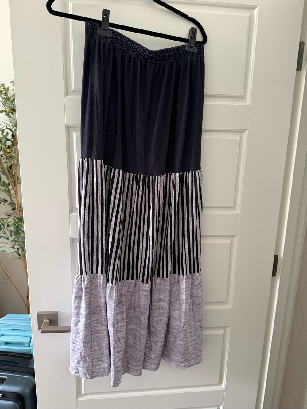 Tiered Maxi Skirt in Purple and Heather Gray